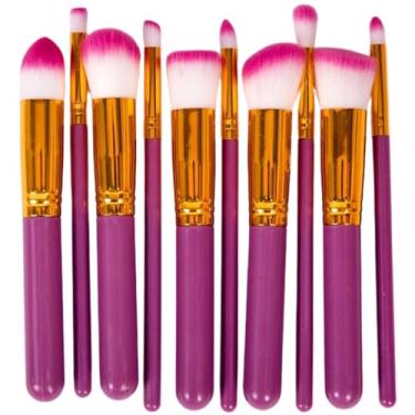 Imagem de Kit 10 Pinceis/Pincel Para Maquiagem Para Esfumar Contorno Kabuki- QH Shopp (Roxo, 0)