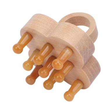 Imagem de Pente de Couro Cabeludo, Dentes de Pedra de Madeira, Pente Portátil de Forma de Trevo de Quatro Folhas para Massagens, Excelente para Uso Em Spa Doméstico (YELLOW)