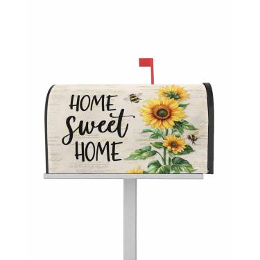 Imagem de Capas de caixa de correio de girassóis de verão tamanho padrão magnético 47 cm x 55 cm abelhas florais rústicas folhas verdes capas de caixa de correio substituíveis capa de caixa de correio