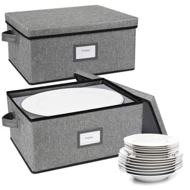 Imagem de Estojo de armazenamento de bandeja (pacote com 2), recipientes de armazenamento empilháveis, recipientes de armazenamento chineses de 43 x 33 cm x 33 cm, revestimento rígido com 6 divisórias de feltro