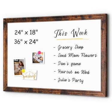 Imagem de 4 THOUGHT Quadro apagável a seco, quadro branco magnético de 91 cm x 61 cm, moldura de madeira vintage, quadro branco montado na parede, quadro de avisos decorativo, escola, escritório, casa, 6 ímãs,