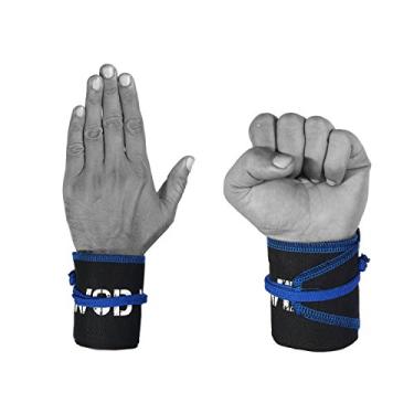 Imagem de WOD Wear Envoltórios de pulso para levantamento de peso, treinamento de força, musculação, treinamento cruzado, halterofilismo olímpico, suporte de ioga - tamanho único (ponto preto/azul)