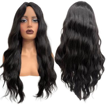 Imagem de Peruca preto natural 2 ondulada comprida longa meio silk top