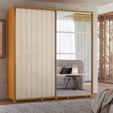 Imagem de Guarda Roupa Casal Ripado com Espelhos 2 Portas de Correr com Pés em MDF Monet Madetec - Cinamomo/Off White