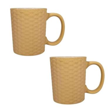 Imagem de Jogo De Caneca Porcelana Bege Manhã Desenho Rattan 2 Peças - Hauskraft