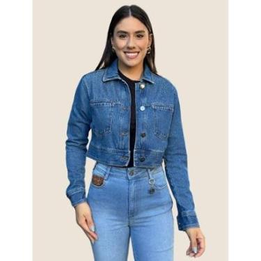 Imagem de Jaqueta Jeans Cropped Manga Longa Reta Dzarm Cor:;Tamanho:P-Feminino