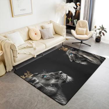 Imagem de Feelyou Tapetes de sala de estar, leão, 3 x 5, meninos, meninas, dourado, Queen e King, estampa de coroa, tapete de área para crianças, safári, conjunto de tapetes decorativos, animais selvagens,