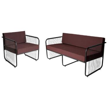 Imagem de Conjunto 1 Poltrona e 1 Namoradeira Córdova em Aço Carbono e Fibra Sin