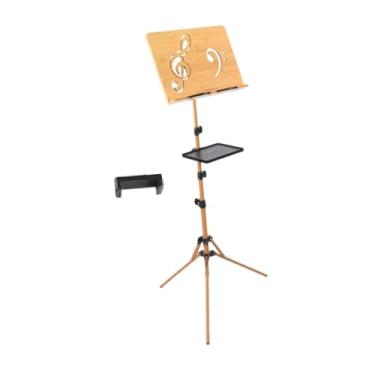 Imagem de TTETTZ Suporte de música de madeira portátil, resistente, estável, profissional, altura ajustável, dobrável para maestro, músico, piano, violão, palco, com Clipe de Telefone de Bandeja