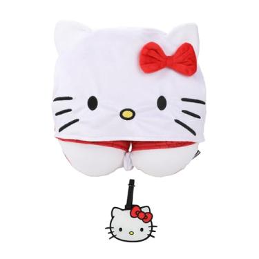 Imagem de Bioworld Conjunto de 2 travesseiros de pescoço com capuz e etiqueta de bagagem Hello Kitty