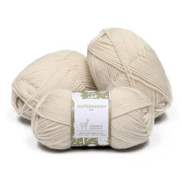 Imagem de Conjunto de 3 meadas de lã 100% pura Superwash (150 gramas) Peso DK - originário diretamente do Peru - celestialmente macio e perfeito para tricô e crochê (branco alabastro)