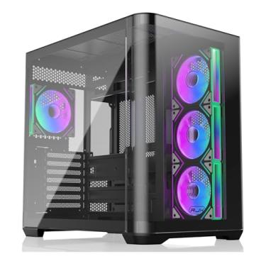 Imagem de RAIJINTEK ATREUS BT4 Capa para PC E-ATX de torre média preta, painéis frontais e laterais de vidro curvo, 4 ventoinhas Infinity Mirror ARGB PWM de 120 mm, alto fluxo de ar, suporte GPU vertical e