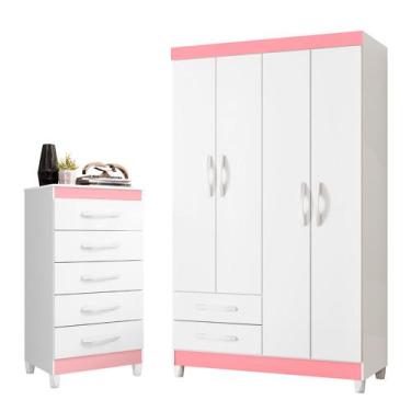 Imagem de Quarto Solteiro Completo Guarda Roupa Âmbar 4 portas Cômoda Esmeralda 