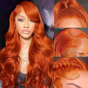 Imagem de CyorHRT Perucas De Renda Frontal Ruiva, Cabelo Humano Pré-Selecionado Com Baby Hair, 13X6 Hd, Ondulado, Densidade 180%, Peruca Colorida Sem Cola, Laranja Para Mulheres, 22"