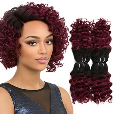 Imagem de FASHION LINE Linha 4 Pacotes Onda Profunda Estilo Bob Curto Ombré 1B/30 Cabelo Humano Virgem 50G Cor Bicolor Trama Brasileira 8"