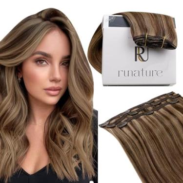Imagem de RUNATURE Clip In Hair Extensions Real Human 16" 50G 3Pcs Remy Exensions Castanho Trama Dupla Liso Macio Ins