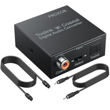 Imagem de Conversor óptico coaxial bidirecional 192 K da Prozor, SPDIF óptico para coaxial SPDIF Toslink, suporte DTS/Dolby-AC3, divisor digital bidirecional com cabo óptico