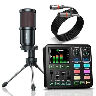 Imagem de P PUPGSIS Pod Pacote de equipamentos para podcast, mixer de áudio com microfone dinâmico XLR, pré-amplificador profissional, conjunto completo de equipamentos para jogos para gravação de podcast