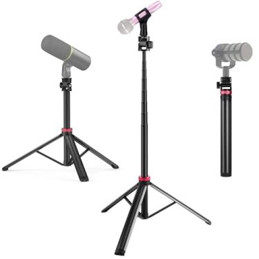 Imagem de AceTaken Suporte De Tripé Para Microfone, Telescópico Chão 81'' Compatível Com Microfones Shure Sm58 Sm57 Mv6/Samson Q2U/Rode Podmic/Behringer E Usb Xlr