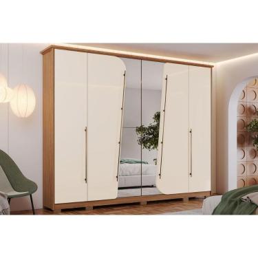 Imagem de Guarda Roupa 6 Portas (2 c/ Espelho) e 6 Gavetas c/ Pés Dubai Nature/Off White - Henn