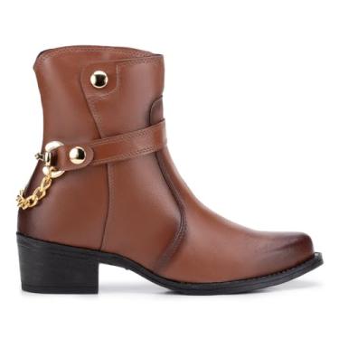 Imagem de Bota Feminina Texana Curto Fivela Salto Baixo Confortável - Cappucino/39