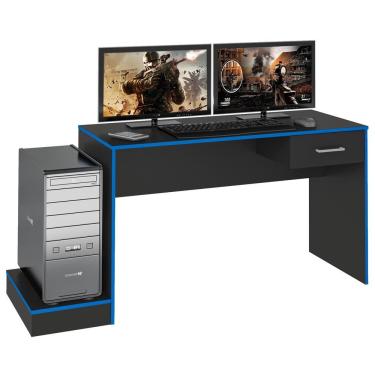 Imagem de Mesa Escrivaninha Gamer 1 Gaveta 160 Cm Preto Azul Arly Preto Azul