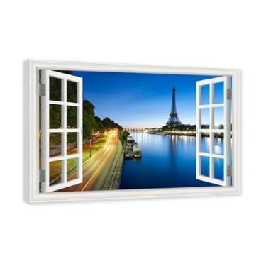 Imagem de NHLDZYH Janela de arte de parede com impressão em tela. Vista de janela falsa. Impressão de imagem natural em tela. Arte de cenário para decoração de sala de estar. (Vista da Torre Eiffel de Paris 19