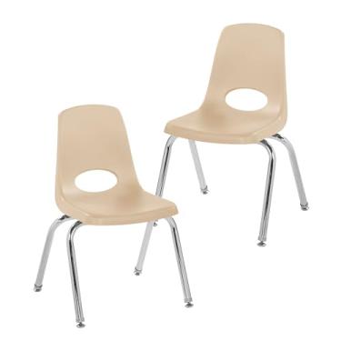 Imagem de Cadeira escolar empilhável de 35,5 cm, assento de estudante empilhável com pernas de aço cromado e deslizadores giratórios; para sala de aula, escola em casa ou espaço de aprendizagem - Sand