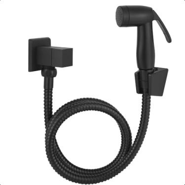 Imagem de Ducha higiênica quadrada completa em metal preto fosco. Design moderno, mangueira de 1,20m, alta durabilidade e resistência. Ideal para banheiros sofisticados - Life Metais.
