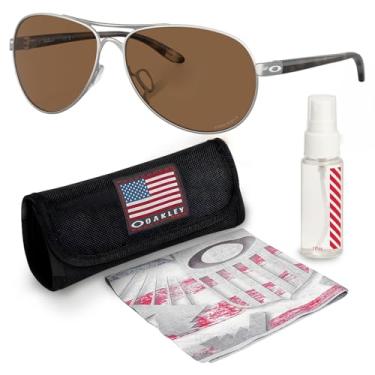 Imagem de OAKLEY Armação de cetim cromado OO4079 FEEDBACK – Lente PRIZM BRONZE, óculos de sol não polarizados em forma de piloto com kit de óculos oficial eSHADES, Cromado acetinado (59 mm), 59 mm