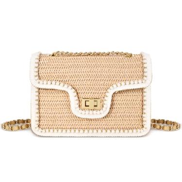 Imagem de OWGSEE Bolsas transversais de palha para mulheres, bolsas e bolsas de mão de palha da moda de verão bolsa clutch de ráfia de ombro com pérolas, P, cáqui