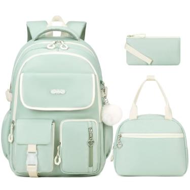 Imagem de DIGOBAY Mochilas para meninas, 3 peças, mochila escolar com lancheira, bolsa de lápis para meninas adolescentes, Verde, 17.7 x 12.2 x 7.1 inches, Mochilas tradicionais
