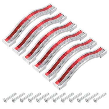 Imagem de uxcell Puxador de gaveta de armário 96 mm centros de furo liga vermelho cristal 6 peças