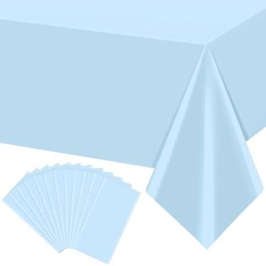 Imagem de YIDAKO 12 peças de toalhas de mesa azul claro, toalha de mesa de plástico descartável, impermeável azul bebê, retangular para formatura, aniversários, casamentos, decorações de festa de aniversário