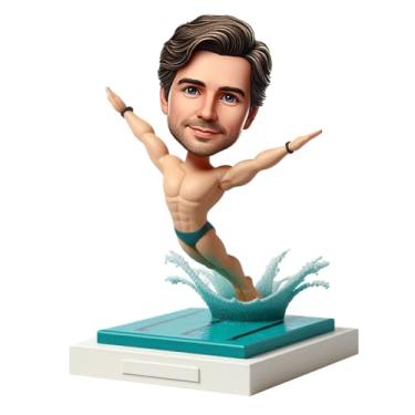 Imagem de Bobblehead de mergulhador personalizado no meio do mergulho da sua foto, presente ideal para fãs de natação, entusiastas de esportes aquáticos, pai, namorado, irmão, decoração de mesa energética