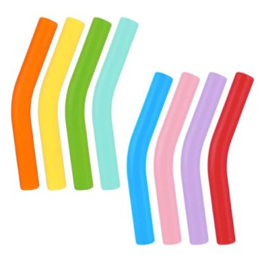 Imagem de 8 peças de pontas de silicone de palha de metal, 5/40.6 cm de largura (diâmetro externo de 8 mm) capas de canudos de borracha de grau alimentício, capas de canudos de silicone flexíveis, pontas de