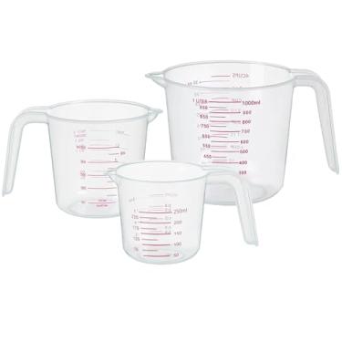 Imagem de Conjunto de 3 copos medidores, inclui copos medidores líquidos de plástico de 250 ml (1 xícara), 500 ml (2 xícaras) e 1000 ml (4 xícaras) - copos de panificação, culinária, mistura e medição