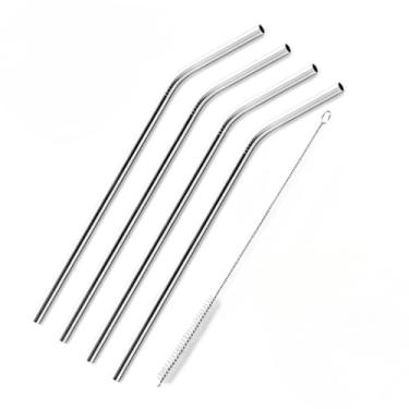 Imagem de Combo 12 Canudos Inox Curvos Com Escova EcolóGico ReutilizáVeis LaváVeis(Kit com 4 canudos)