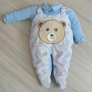 Imagem de Macacão bebê menina e menino jardineira com laço bordado confortável -