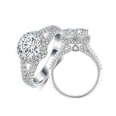 Imagem de Anel de casamento feminino Moissanite 1CT banhado a prata S925 ouro branco 18K joia eterna anéis de compromisso presente, pedra preciosa, Moissanite