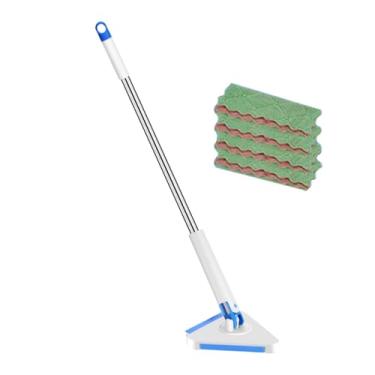 Imagem de Esfregões para Limpeza de Chão | 360 Graus Rotativo Esfregão Triangular com 4 Panos,Ferramenta de Limpeza Multiuso com de 120 cm para Móveis, Azulejo, Rodapé e