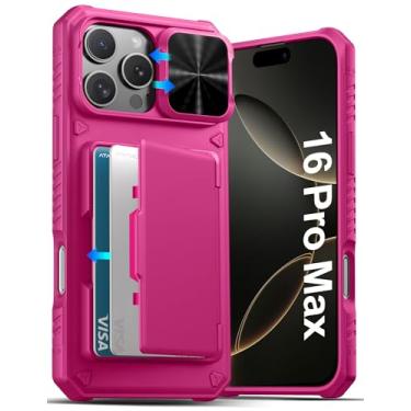 Imagem de ATATOO Capa para iPhone 16 Pro Max, suporte de cartão embutido (loja 3-5 cartões) e protetor de câmera deslizante, proteção de nível militar, linda capa carteira de silicone para iPhone 16 Pro Max