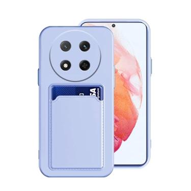 Imagem de Wousunly Capa de silicone compatível com Honor Magic 7 Lite com suporte de cartão preto, para Honor Magic 7 Lite, capa protetora fina de silicone líquido à prova de choque (roxa)