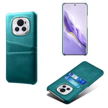 Imagem de Capas Compatível com Honor Magic6,Caso de couro PU-Tampa de telefone a prova de choque com 2 slots de cartão,Proteção anti-impressão digital e anti-gota-Green