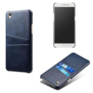 Imagem de Capas Compatível com OPPO R9,Caso de couro PU-Tampa de telefone a prova de choque com 2 slots de cartão,Proteção anti-impressão digital e anti-gota-Blue