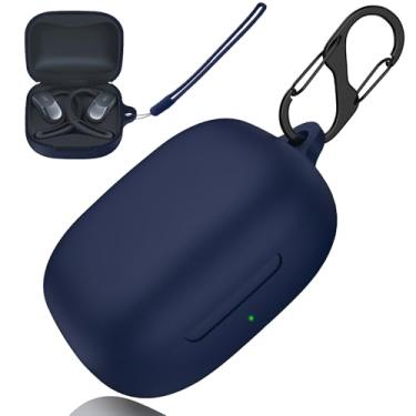 Imagem de LDSXAY Capa Protetora De Silicone Macio À Prova Choque Para Fones Ouvido Sem Fio, Compatível Com Shokz Openfit Air T511, Mosquetão E Cordão, Led Frontal Visível (Azul Escuro)