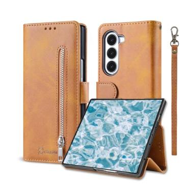 Imagem de BFKUSPN Capa carteira de couro PU compatível com Samsung Galaxy Z Fold6 com bloqueio de RFID, porta-cartão de crédito, capa flip com bolso com zíper, compartimentos de crédito, homens e mulheres