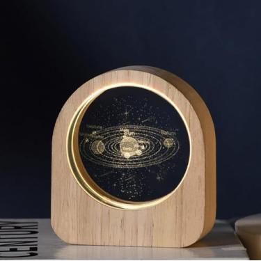 Imagem de Luminária de Mesa LED Galáxia Solar 3D, Dourado, 30 cm, Controle Touch, Bateria Sem Fio, Decorativa para Quarto