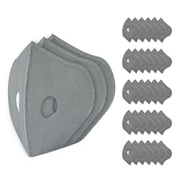 Imagem de Pacote com 30 almofadas de filtro de substituição de 5 camadas de tecido derretido leve de carbono ativado para máscara facial de poeira reutilizável respirável para trabalho em madeira ao ar livre, viagem, design 3D dobrável, ajuste universal, tamanho adulto