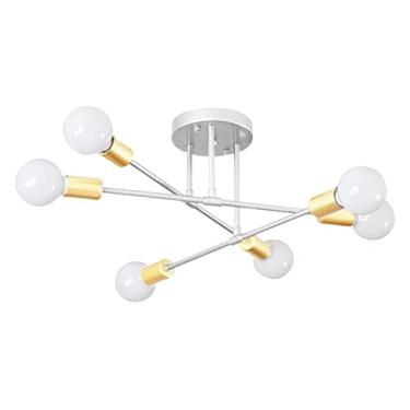 Imagem de Ｂｅｓｇａ Lustre Nórdico, Lustre de 6 Luzes, Luminária Pendente de Teto para Corredor, Bar, Sala de Estar, Sala de Jantar, Cozinha, Decoração de Quarto, Ouro branco, Tamanho real
